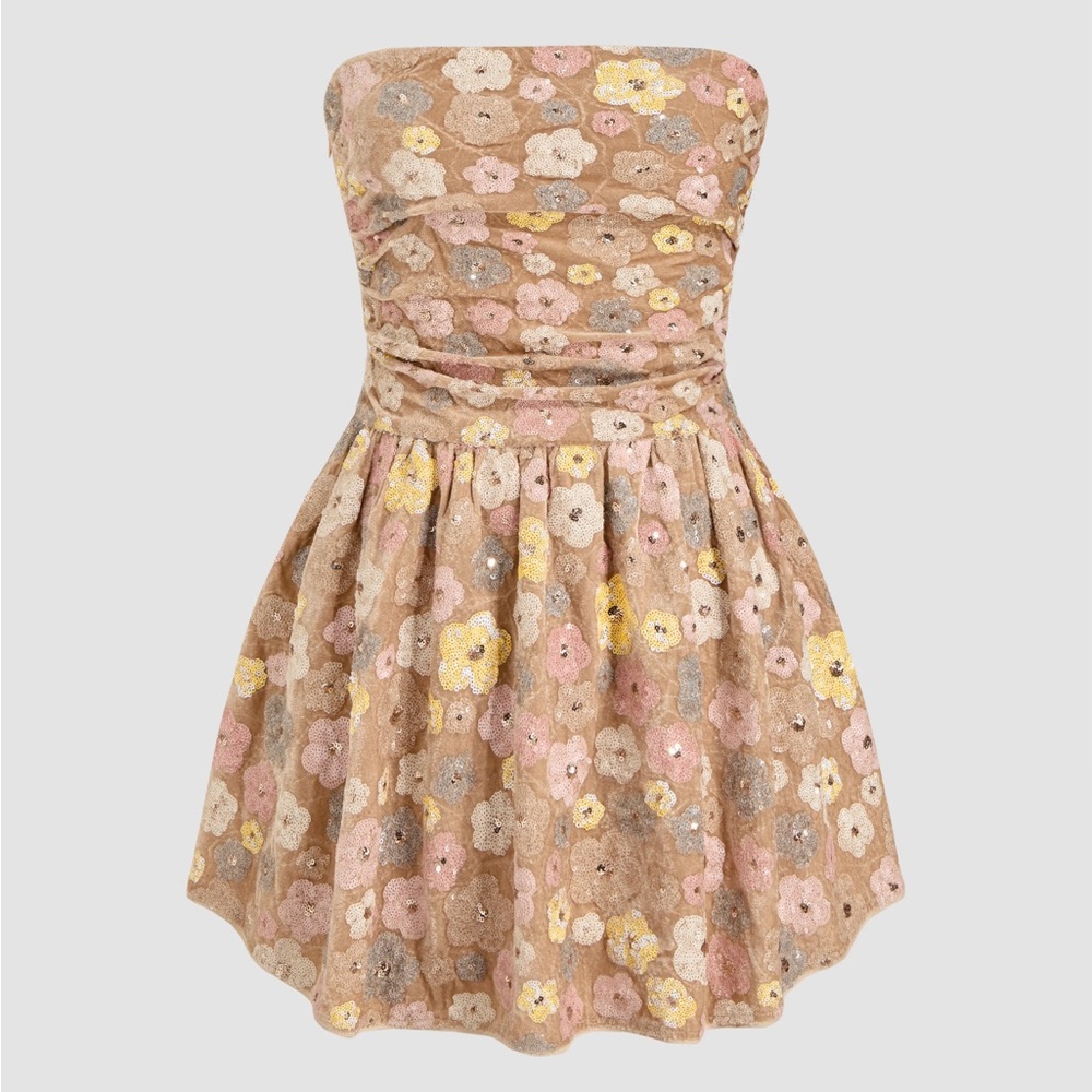 Cider Pink and Cream Ruched Strapless Mini Dress